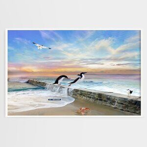 12x18 Penguin‎ Fantasy Ocean Landscape Watercolor Oil Painting Art Print